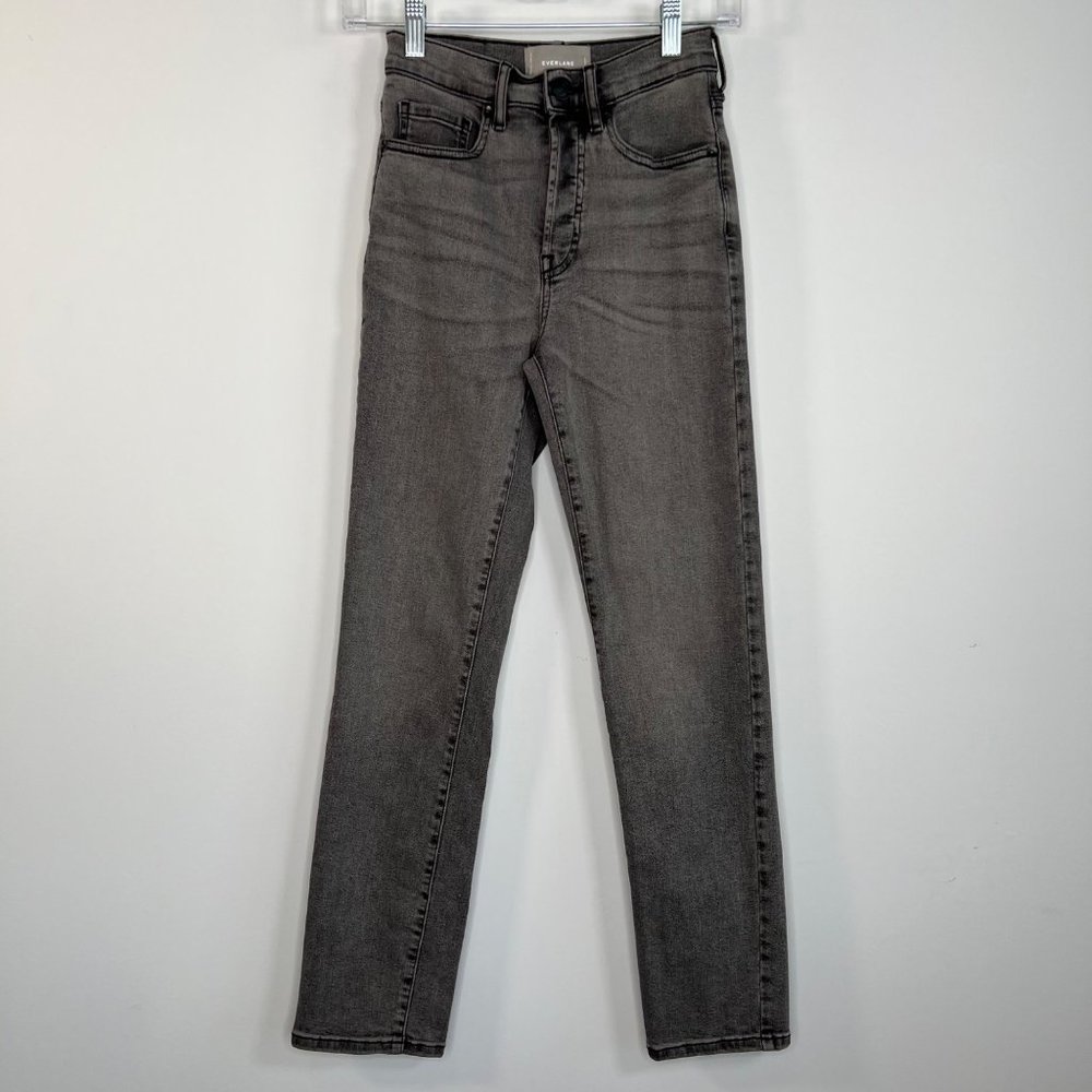 Everlane Cigarette High Rise Slim Straight Jeans Button Fly Faded Black Size 25
